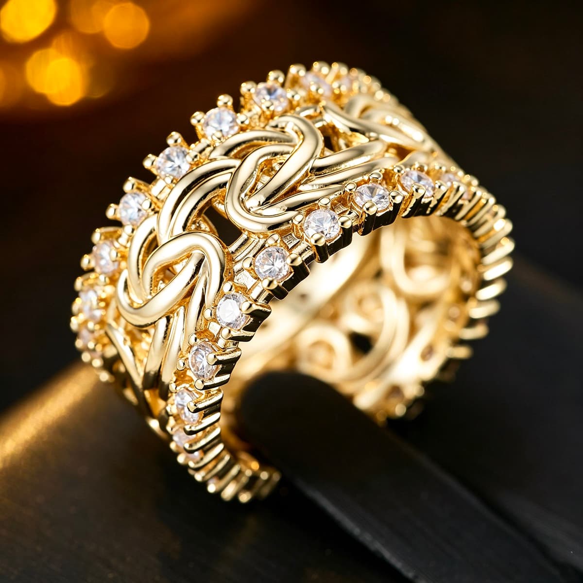 Plated Twisted Rope Chain Ring, Unisex